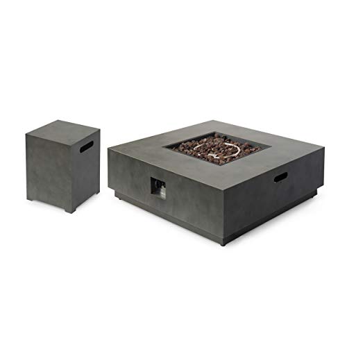 Christopher Knight Home Wellin Outdoor Iron 40-Inch Square Fire Pit with Tank Holder