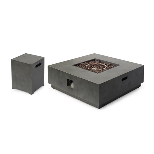 Christopher Knight Home Wellin Outdoor Iron 40-Inch Square Fire Pit with Tank Holder