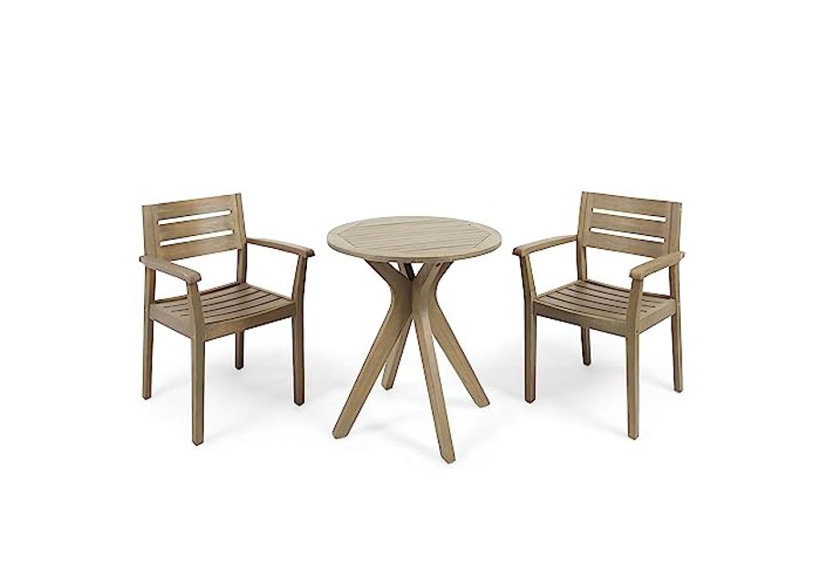 Christopher Knight Home Stamfo Outdoor 3 Piece Acacia Wood Set with Cross Legged Bistro Table, 22.25 "W x 23 "D x 33 "H, Gray