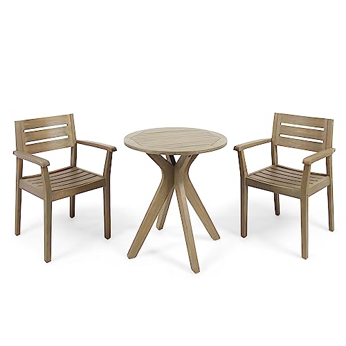 Christopher Knight Home Stamfo Outdoor 3 Piece Acacia Wood Set with Cross Legged Bistro Table, 22.25 "W x 23 "D x 33 "H, Gray