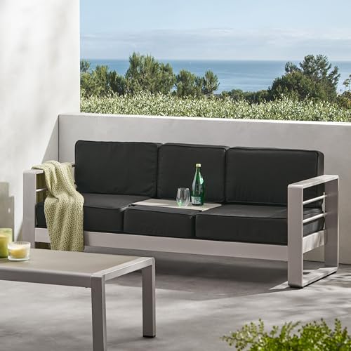 Christopher Knight Home Cape Coral Sofas, 76.25 "W x 27.25 "D x 24.5 "H, Silver + Black