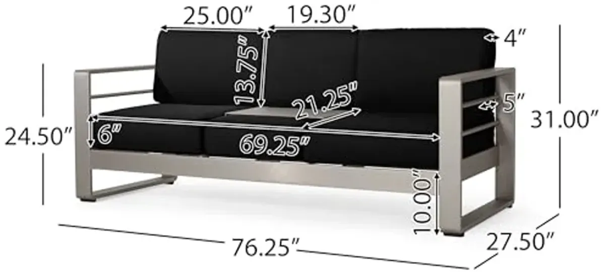 Christopher Knight Home Cape Coral Sofas, 76.25 "W x 27.25 "D x 24.5 "H, Silver + Black