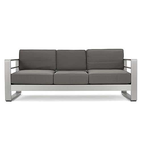 Christopher Knight Home Cape Coral Sofas, 76.25 "W x 27.25 "D x 24.5 "H, Silver + Black