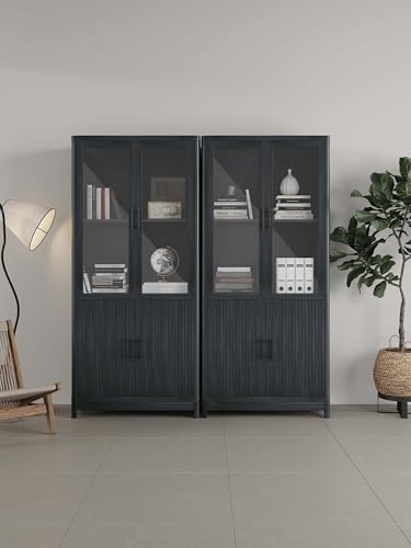 Manhattan Comfort Jodie Bookcase in Charcoal Grey - Set of 2