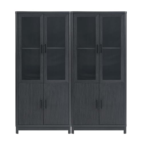 Manhattan Comfort Jodie Bookcase in Charcoal Grey - Set of 2