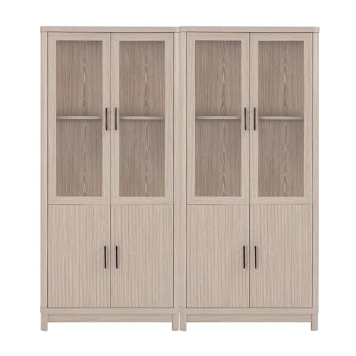 Manhattan Comfort Jodie Bookcase in Whitewashed Oak - Set of 2