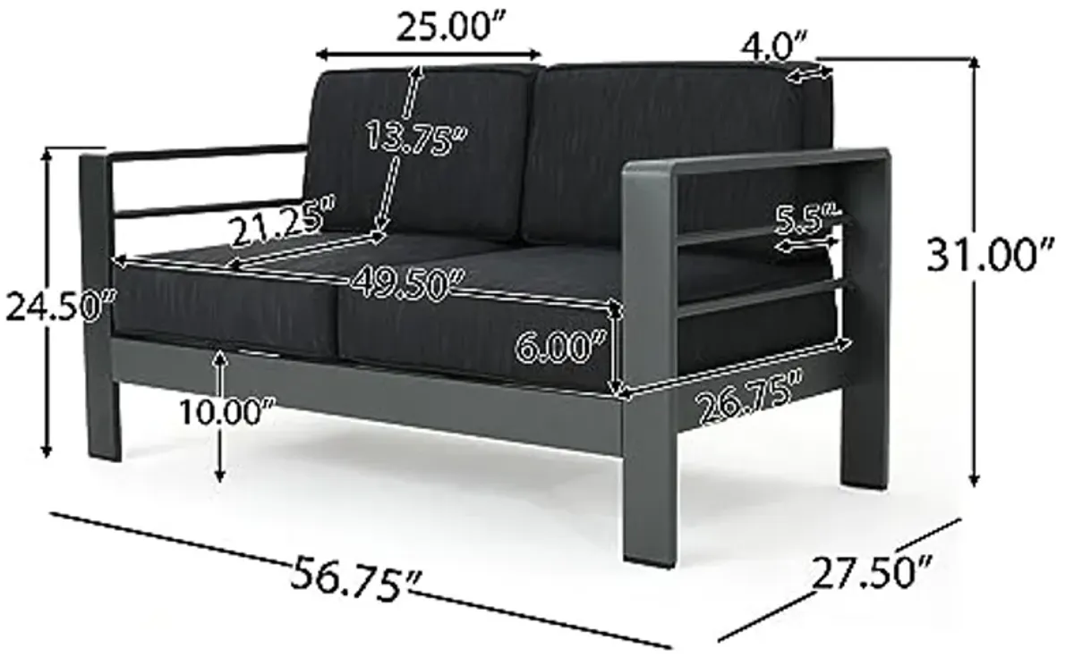 Christopher Knight Home Cape Coral Outdoor Modern Fabric Patio Aluminum Loveseat Sofa, Gray/Dark Gray