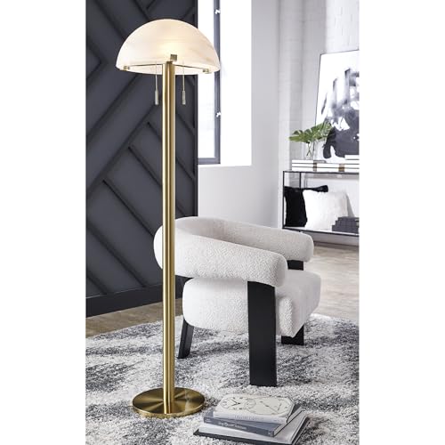 Signature Design by Ashley Tobbinsen Vintage Metal and Glass Floor Lamp with Pull Chain Switch and 2 Sockets, Metallic & White