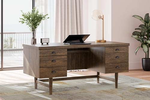 Signature Design by Ashley Austanny 67" Home Office Desk, 66" W x 28" D x 30" H, Dark Brown