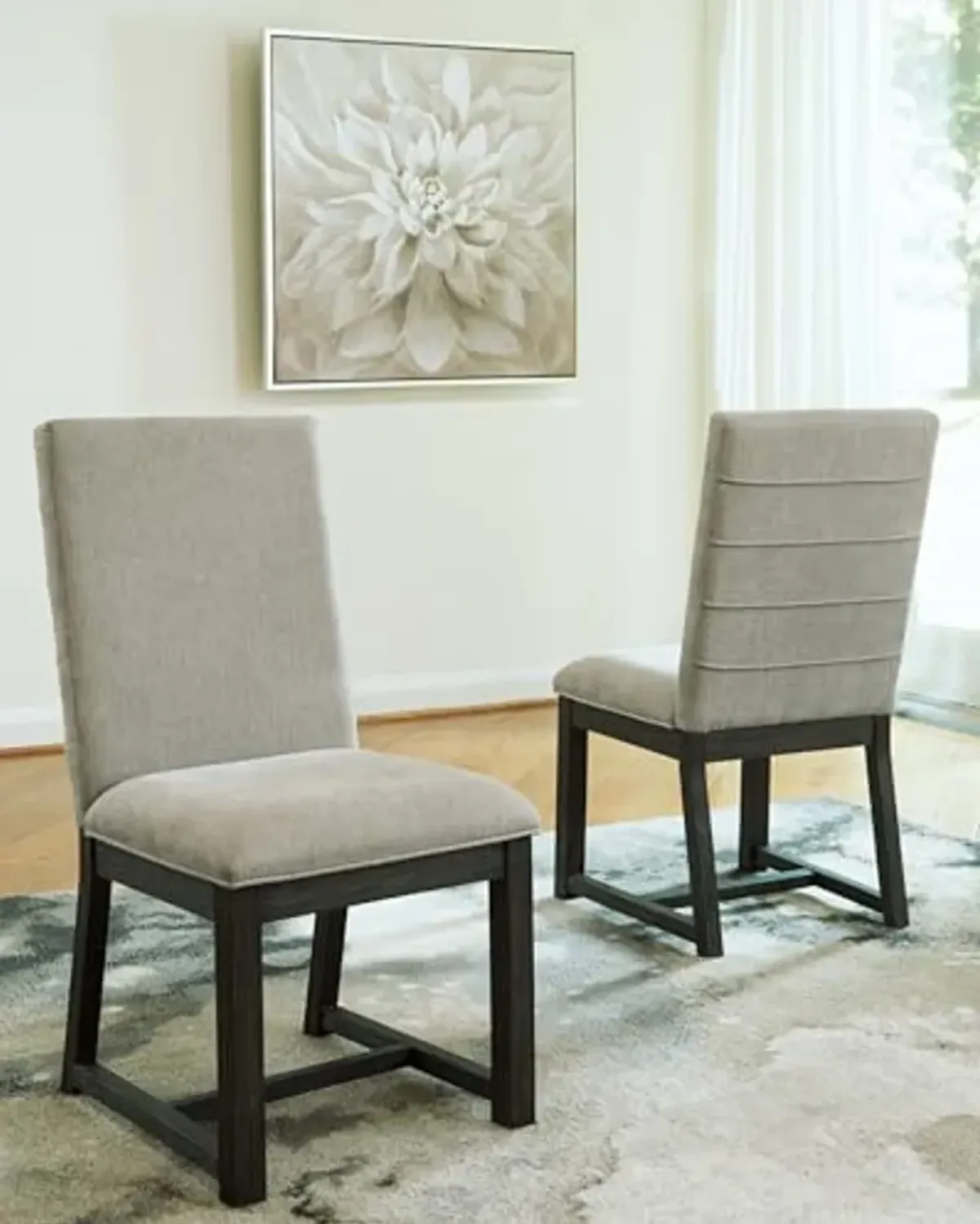 Signature Design by Ashley Bellvern Contemporary Upholstered Armless Dining Chair, Set of 2, Gray & Black