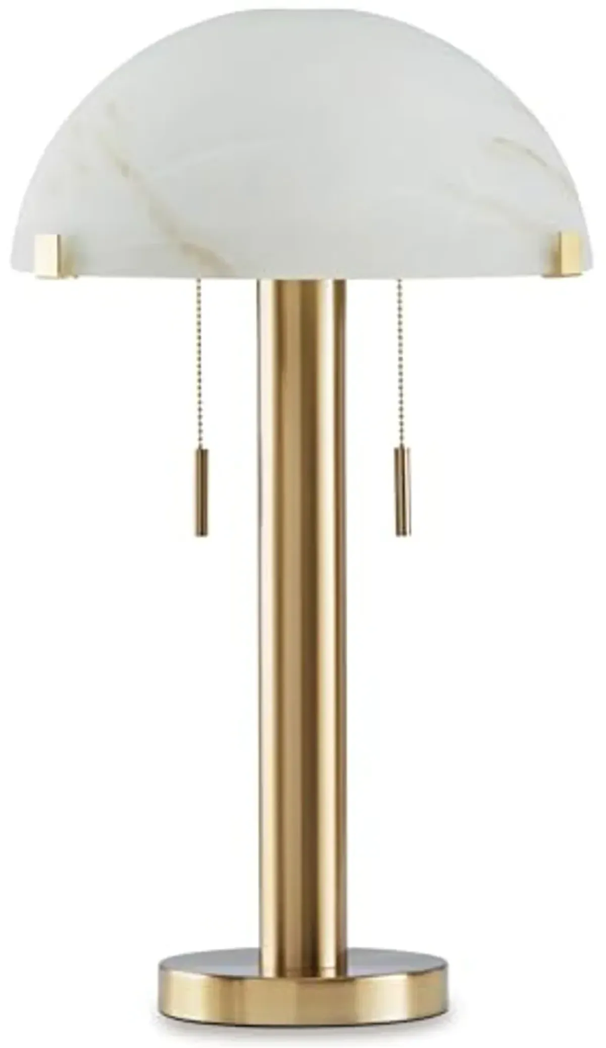 Signature Design by Ashley Tobbinsen Vintage Metal and Glass Table Lamp with Pull Chain Switch and 2 Sockets, Metallic & White