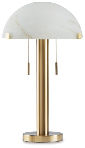 Signature Design by Ashley Tobbinsen Vintage Metal and Glass Table Lamp with Pull Chain Switch and 2 Sockets, Metallic & White