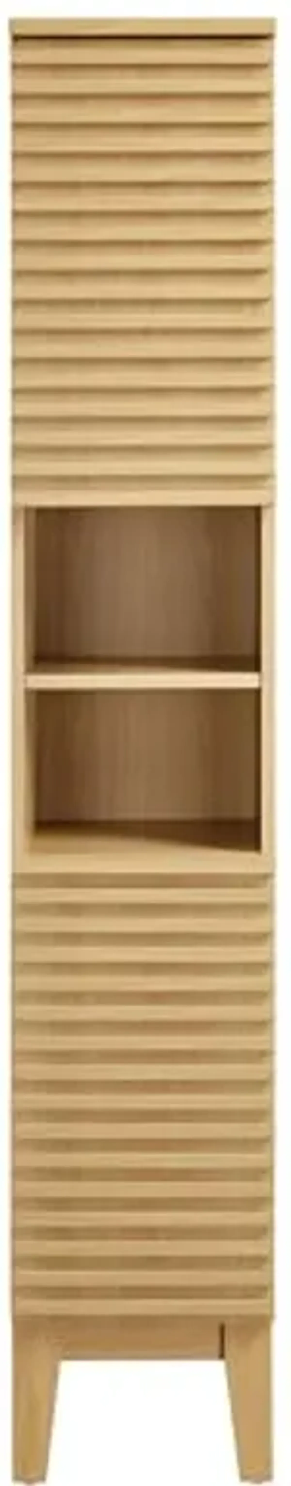 Modway Render Tall Narrow Bathroom Storage Tower in Oak - 63” Freestanding Linen Cabinet with Open Shelves and 2 Soft-Close Doors - Slim Towel and Makeup Organizer