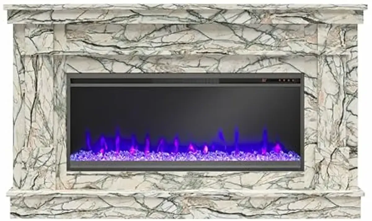 Novogratz Waverly Wide Mantel with Linear Electric Fireplace & Crystal Ember Bed, Onyx Marble