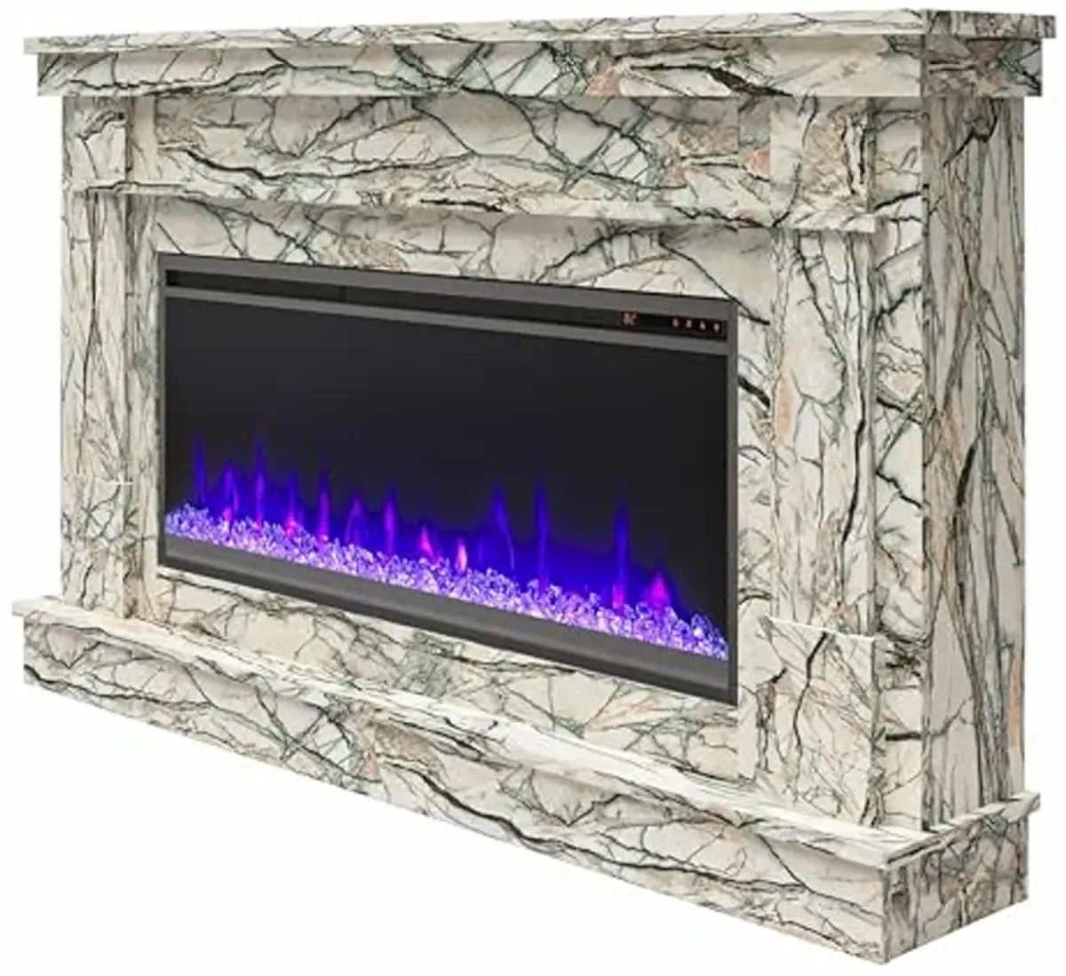 Novogratz Waverly Wide Mantel with Linear Electric Fireplace & Crystal Ember Bed, Onyx Marble