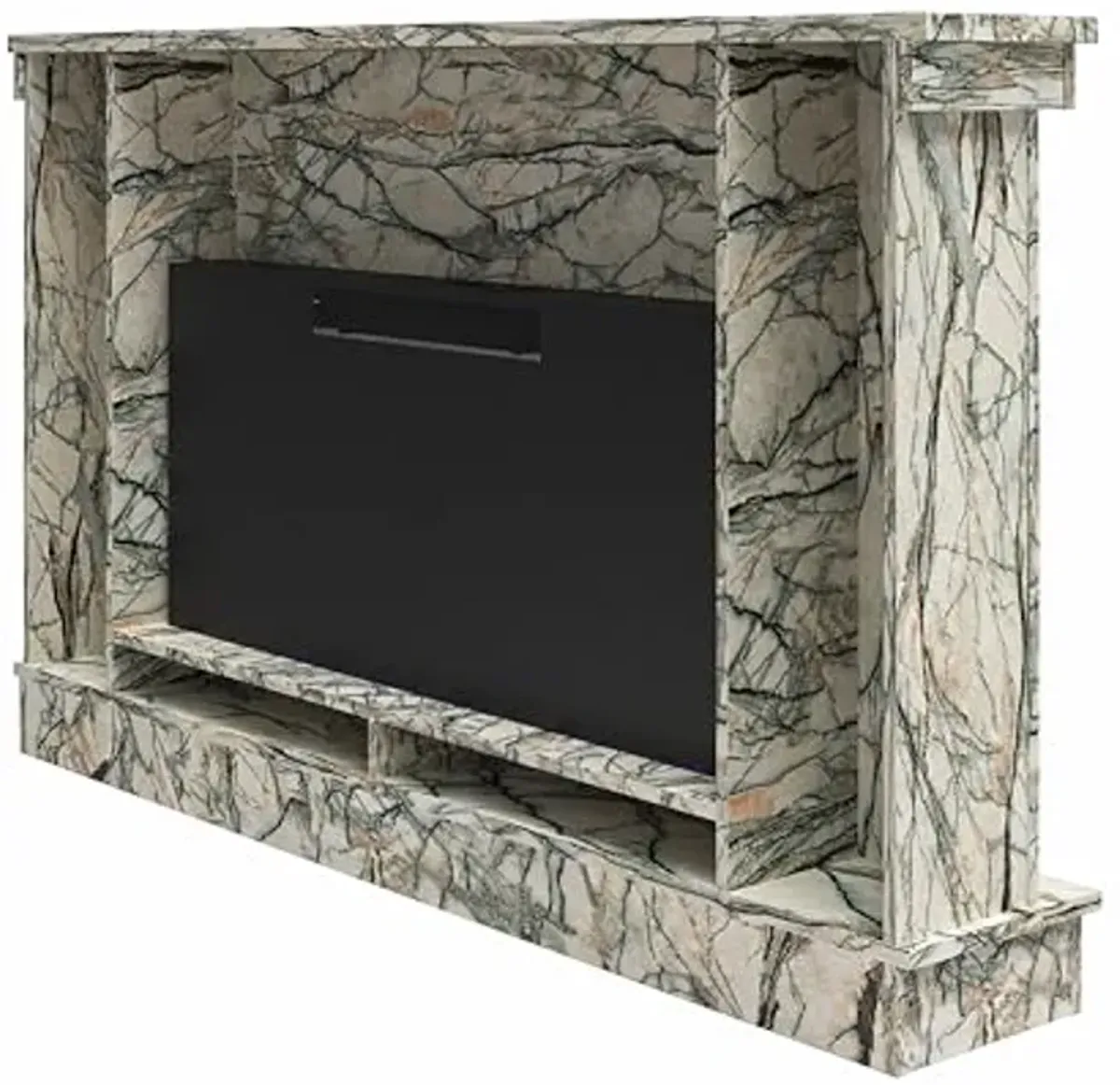 Novogratz Waverly Wide Mantel with Linear Electric Fireplace & Crystal Ember Bed, Onyx Marble