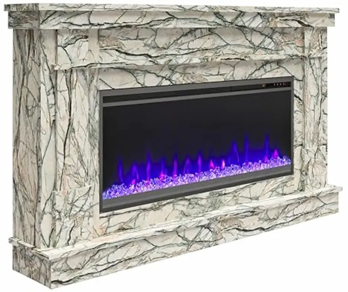 Novogratz Waverly Wide Mantel with Linear Electric Fireplace & Crystal Ember Bed, Onyx Marble