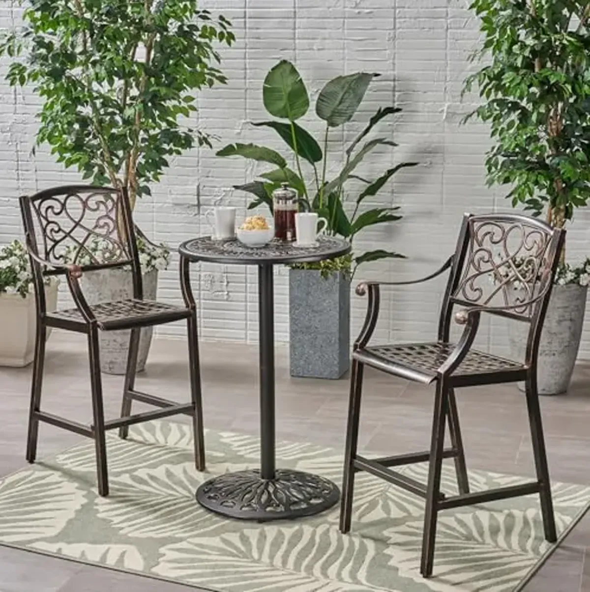 Christopher Knight Home Waterbury Outdoor 3 Piece 2 Seater Cast Aluminum Bar Height Set, 24.25 "W x 25.75 "D x 47.25 "H, Black Copper