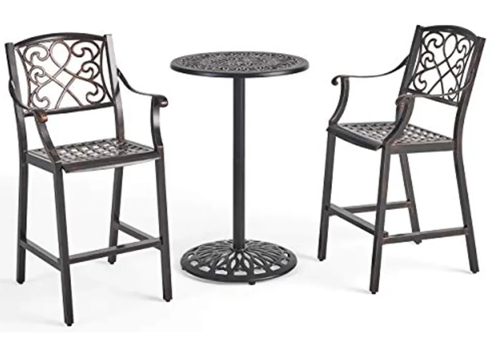 Christopher Knight Home Waterbury Outdoor 3 Piece 2 Seater Cast Aluminum Bar Height Set, 24.25 "W x 25.75 "D x 47.25 "H, Black Copper