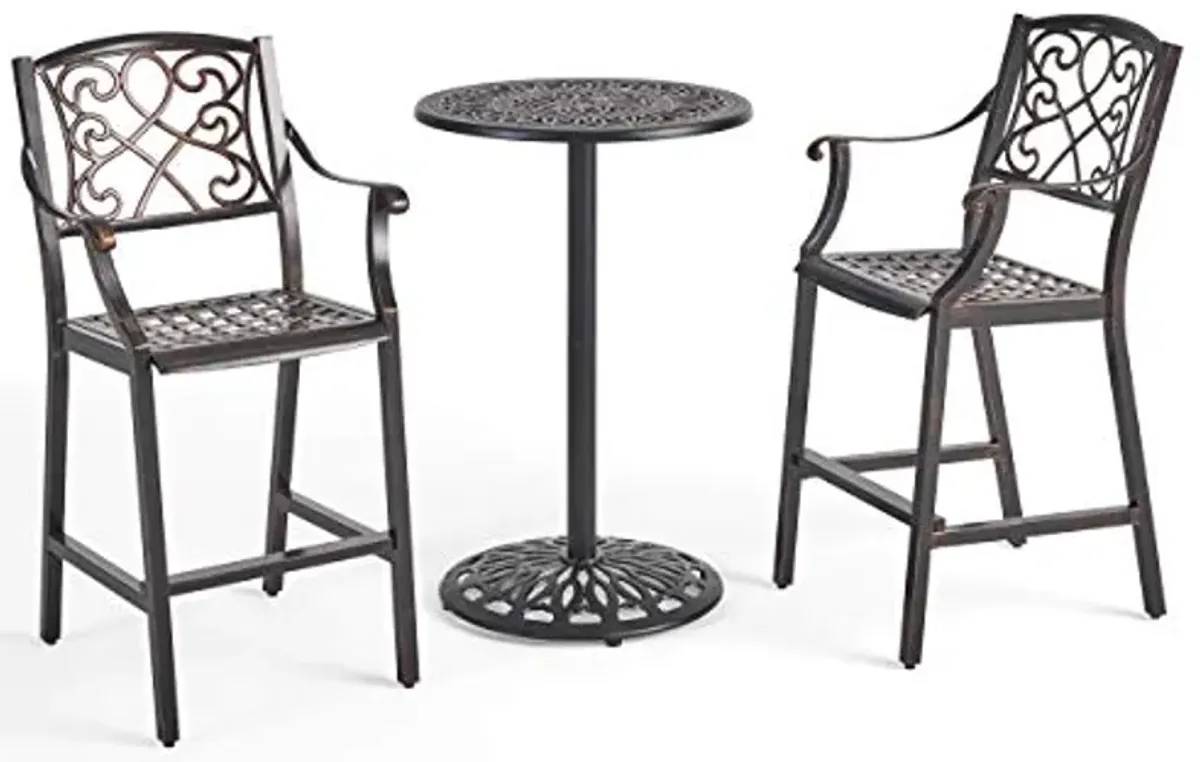 Christopher Knight Home Waterbury Outdoor 3 Piece 2 Seater Cast Aluminum Bar Height Set, 24.25 "W x 25.75 "D x 47.25 "H, Black Copper