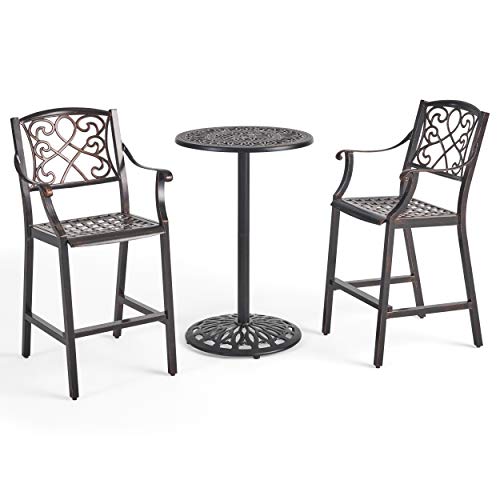 Christopher Knight Home Waterbury Outdoor 3 Piece 2 Seater Cast Aluminum Bar Height Set, 24.25 "W x 25.75 "D x 47.25 "H, Black Copper