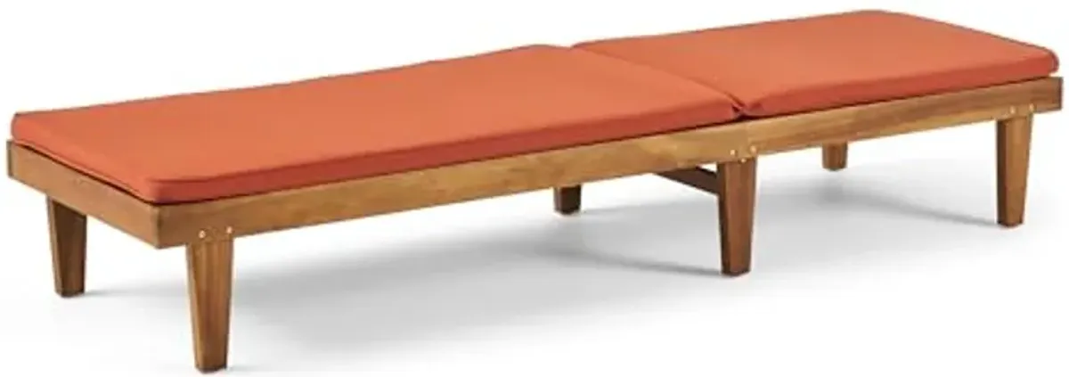 Christopher Knight Home Nadine Outdoor Acacia Wood Adjustable Chaise Lounge and Cushion Set, 78.75 "W x 23.75 "D x 1.5 "H, Rust Orange + Teak