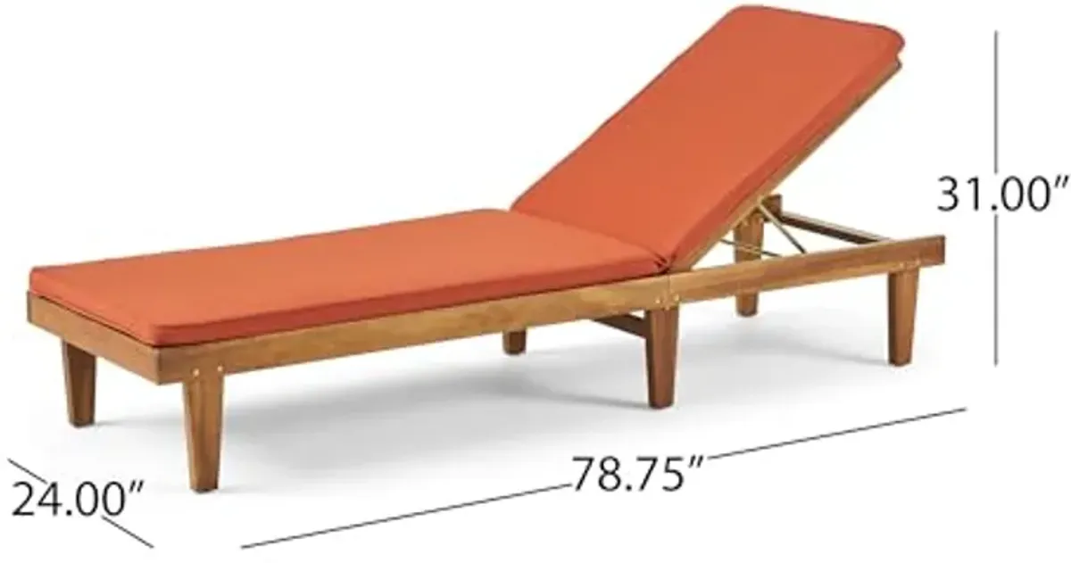 Christopher Knight Home Nadine Outdoor Acacia Wood Chaise Lounge and Cushion Set, Teak and Rust Orange