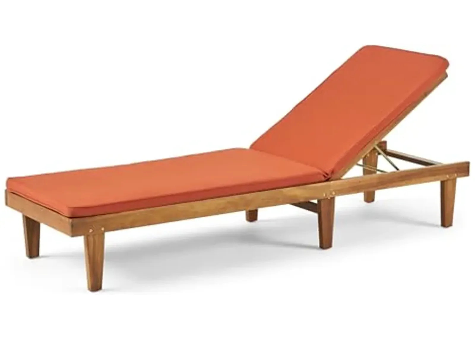 Christopher Knight Home Nadine Outdoor Acacia Wood Adjustable Chaise Lounge and Cushion Set, 78.75 "W x 23.75 "D x 1.5 "H, Rust Orange + Teak