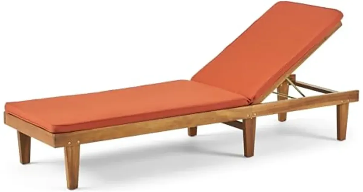 Christopher Knight Home Nadine Outdoor Acacia Wood Adjustable Chaise Lounge and Cushion Set, 78.75 "W x 23.75 "D x 1.5 "H, Rust Orange + Teak