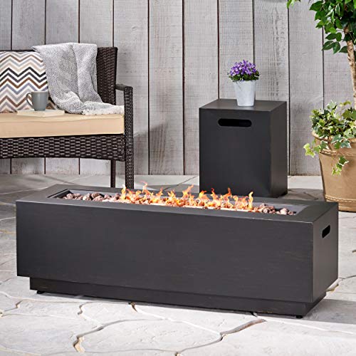 Christopher Knight Home Welling Outdoor Rectangular Fire Pit with Tank Holder, Brushed Brown