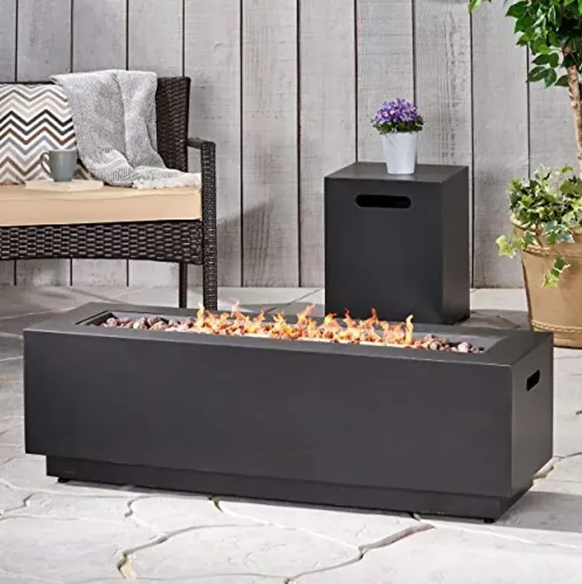 Christopher Knight Home Welling Outdoor Rectangular Fire Pit with Tank Holder, Brushed Brown