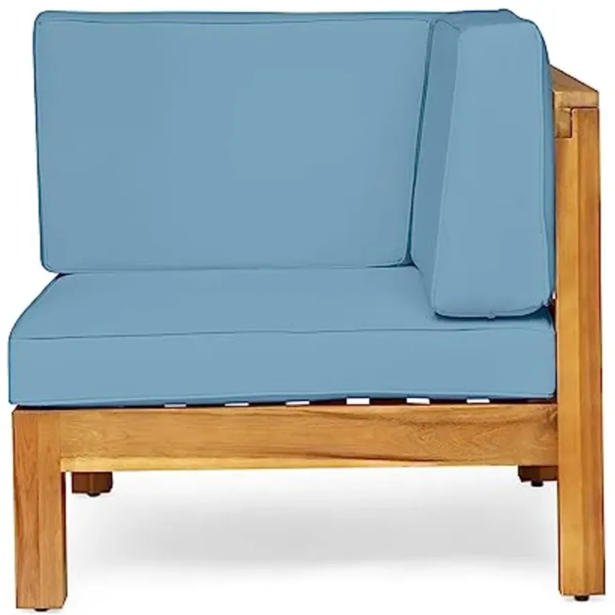 Christopher Knight Home Brava Outdoor Modular Acacia Wood Loveseat with Cushions, Teak and Blue