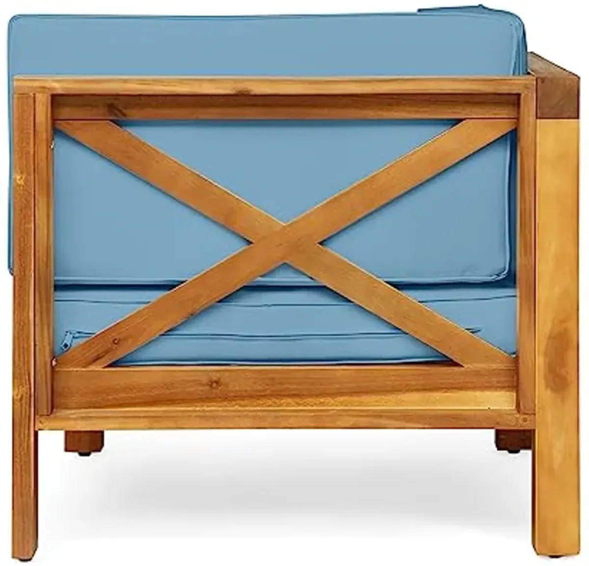 Christopher Knight Home Brava Outdoor Modular Acacia Wood Loveseat with Cushions, Teak and Blue