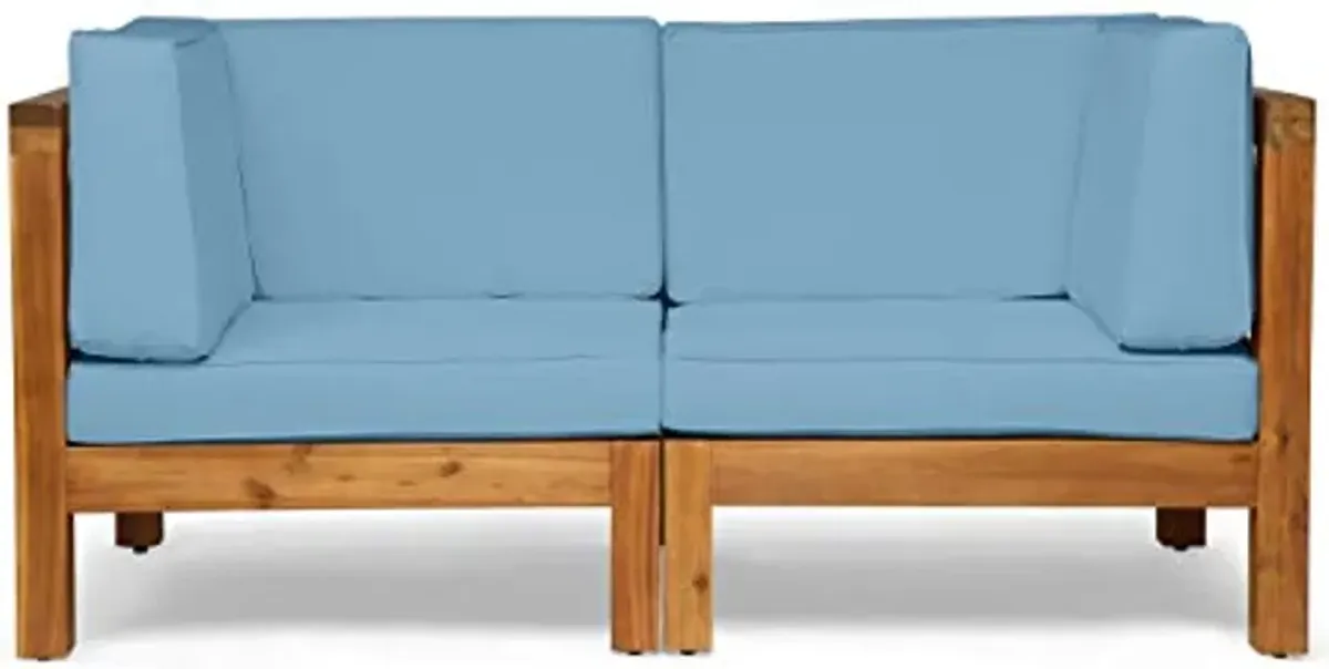 Christopher Knight Home Brava Love Seats, 30.25 "W x 30.25 "D x 26.5 "H, Teak + Blue