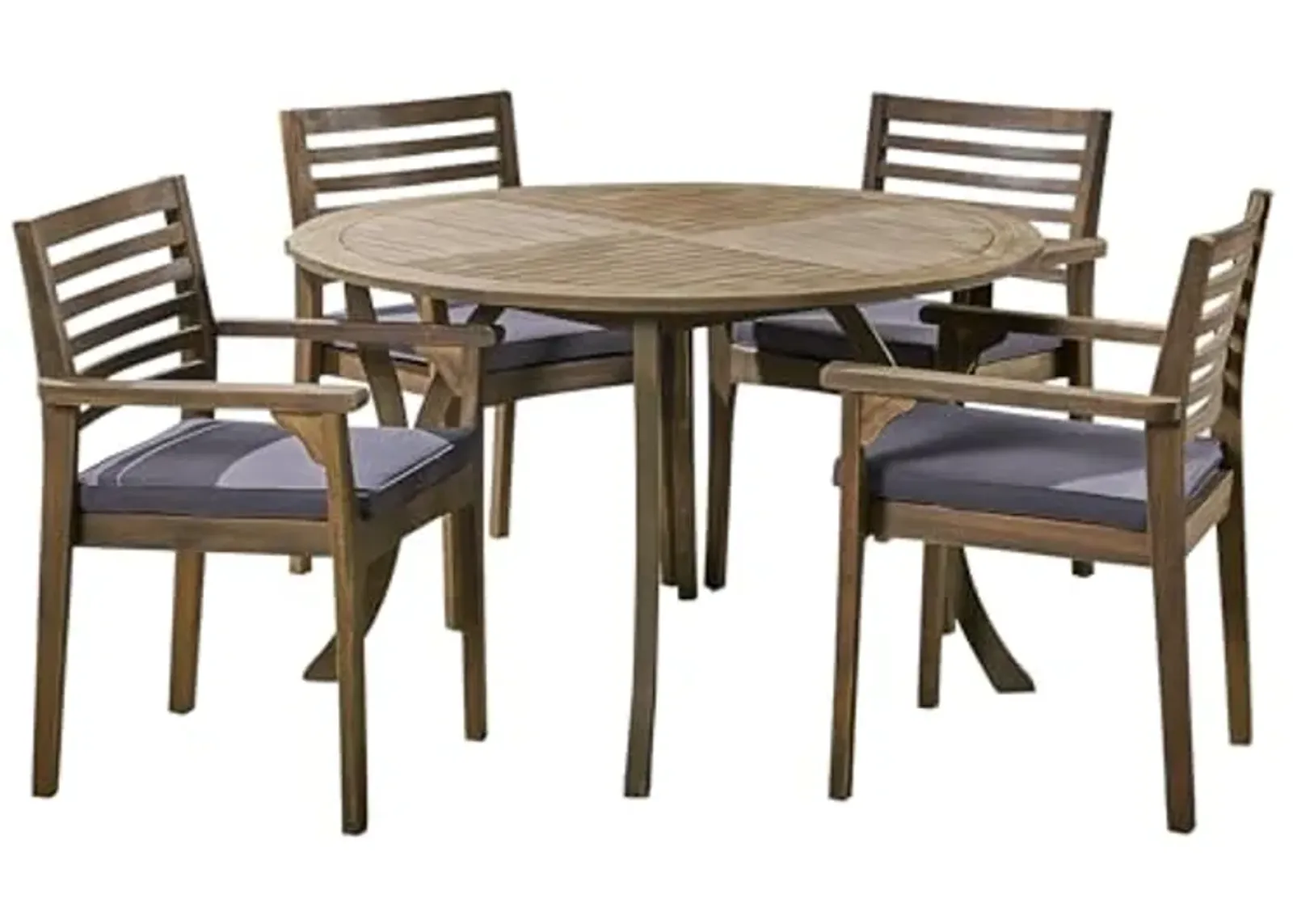 Christopher Knight Home Marigny Outdoor Acacia Wood 5 Piece Dining Set with Carved Legs Round Table and Water Resistant Cushion, 22.75 "W x 22.75 "D x 33.25 "H, Gray + Dark Gray