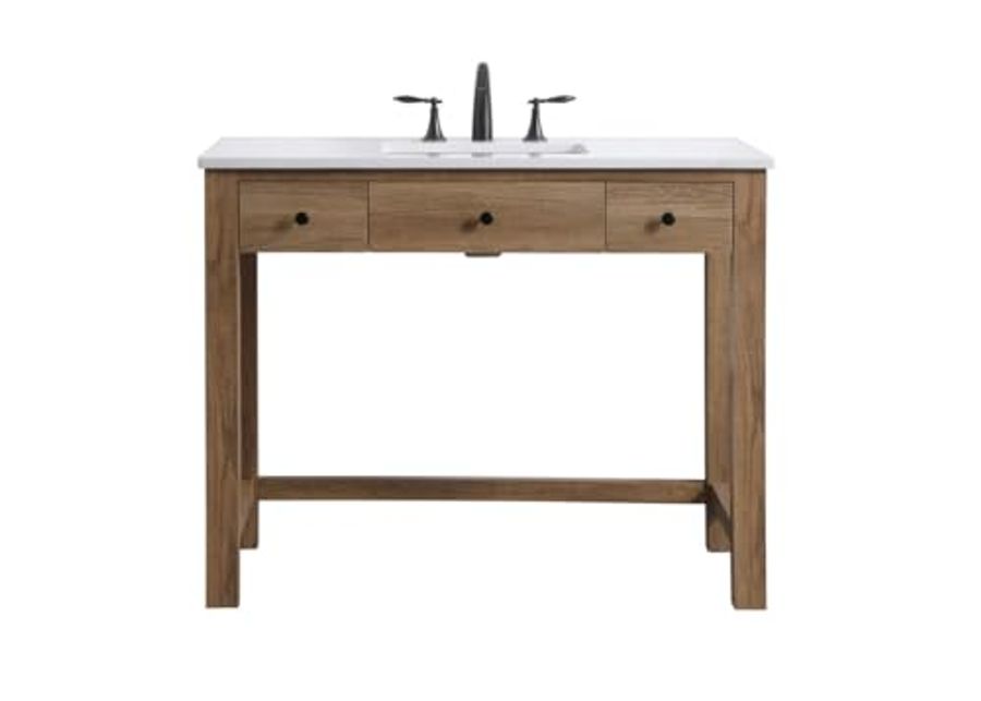 Elegant Lighting VF14842 Hudson 42" Free Standing Single Basin Vanity Set with Cabinet and Marble Vanity Top - Natural Oak