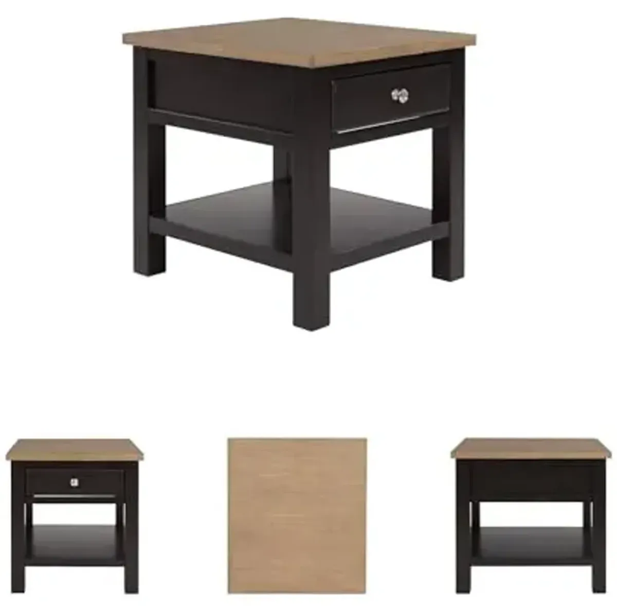 Signature Design by Ashley Drazmine Casual End Table with 1 Lower Shelf, Light Brown & Black