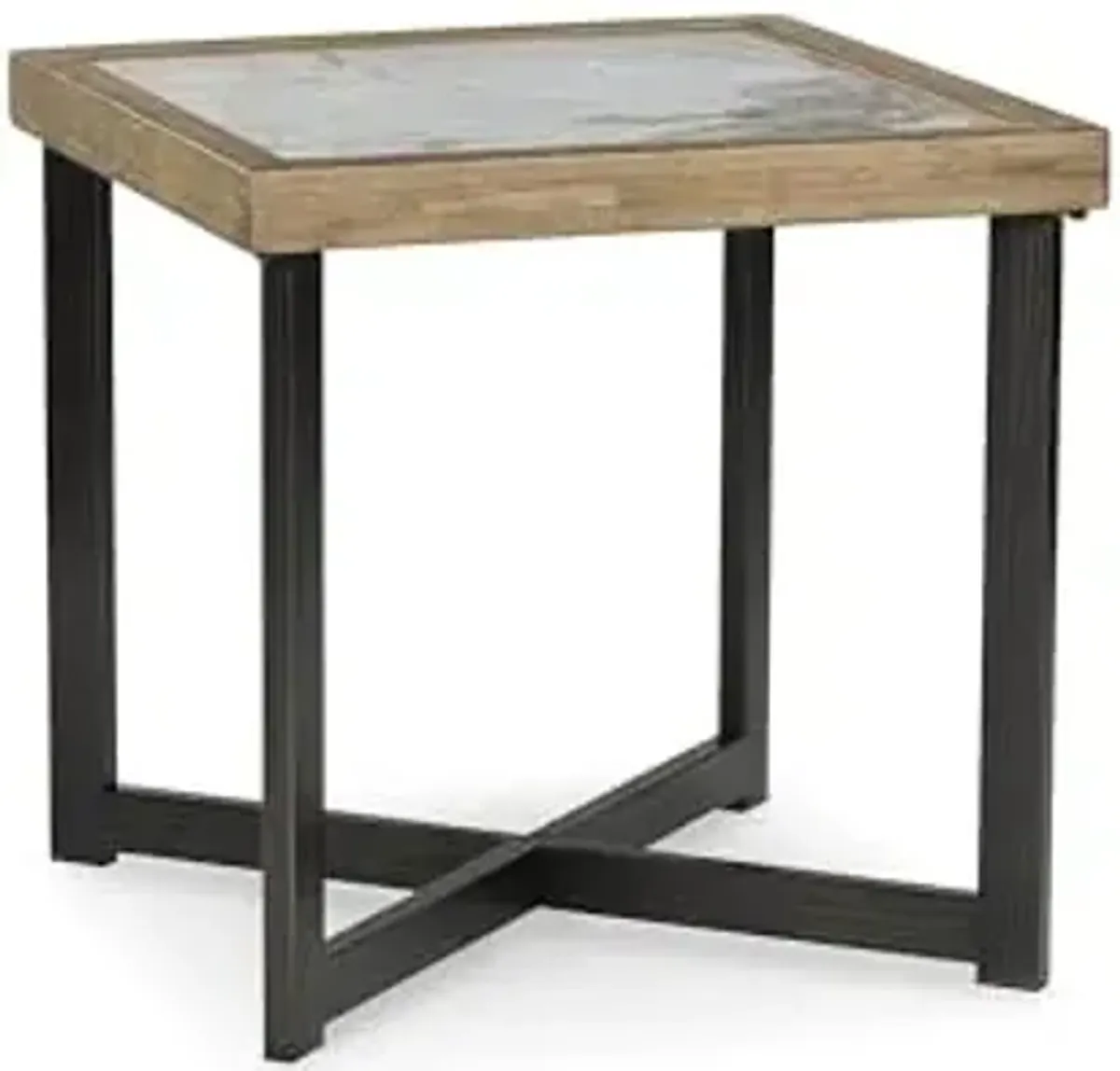 Signature Design by Ashley Montia Modern Stone-Tabletop End Table with Cross Legs, Dark Brown & Black