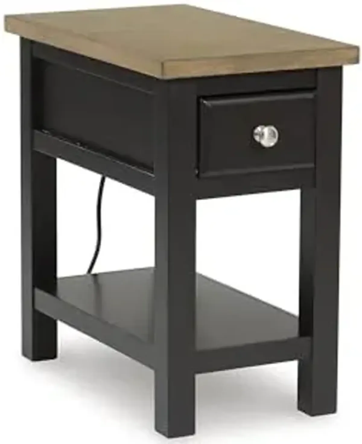 Signature Design by Ashley Drazmine Casual 1 Drawer Chair Side End Table with USB Charging Ports, 1 Lower Shelf and Power Cord, Light Brown & Black