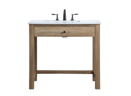 Elegant Lighting VF14836 Hudson 36" Free Standing Single Basin Vanity Set with Cabinet and Marble Vanity Top - Natural Oak