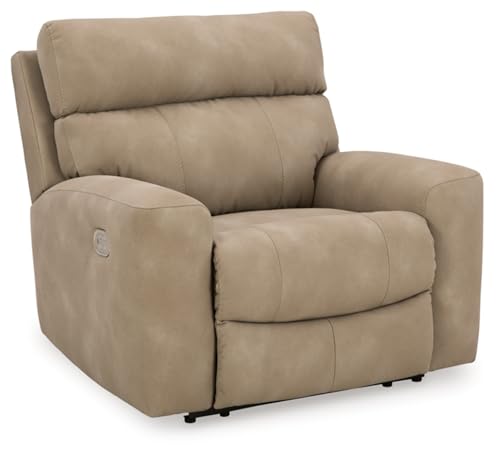 Signature Design by Ashley Next-Gen DuraPella Contemporary Faux Leather Wall Hugger Power Recliner with Adjustable Headrest and USB Ports, Light Brown