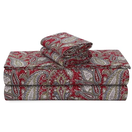 Tribeca Living Cotton Flannel King Pillowcases, Ultra-Soft Portuguese Printed Flannel Bedding, Set of 2, Natalia Paisley