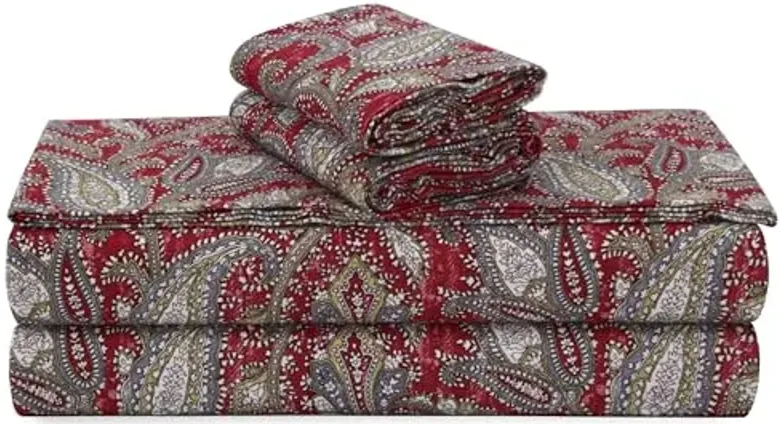 Tribeca Living Cotton Flannel Standard Pillowcases, Ultra-Soft Portuguese Printed Flannel Bedding, Set of 2, Natalia Paisley