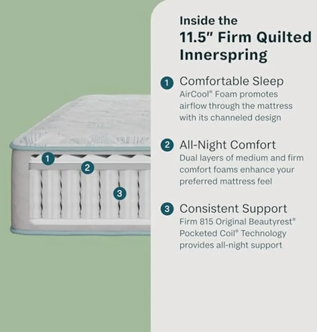 Beauty Sleep DreamRest Firm 11.5" Twin XL Mattress, Pocketed Coils, Cooling, Breathable, and Pressure Relieving - 100 Night Trial, CertiPUR-US Certified and 10 Year Limited Warranty