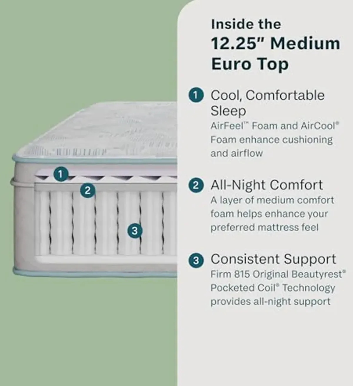 Beauty Sleep DreamRest Medium Euro Top 12.25" Twin XL Mattress, Pocketed Coils, Cooling, Breathable, and Pressure Relieving - 100 Night Trial, CertiPUR-US Certified and 10 Year Limited Warranty