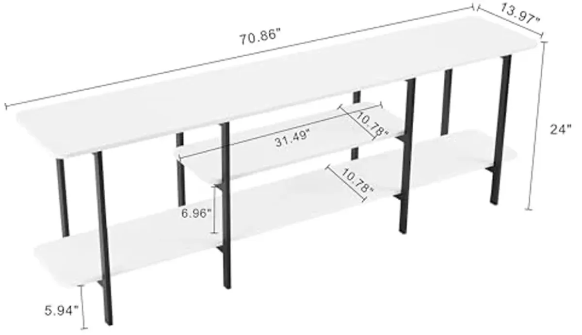 Manhattan Comfort Celine 70" Sideboard with 3 Shelves, TV Stand for Televisions up to 60", Ideal for Living Room, Entryway or Home Office, Modern Console Table for Home Decor Display, White