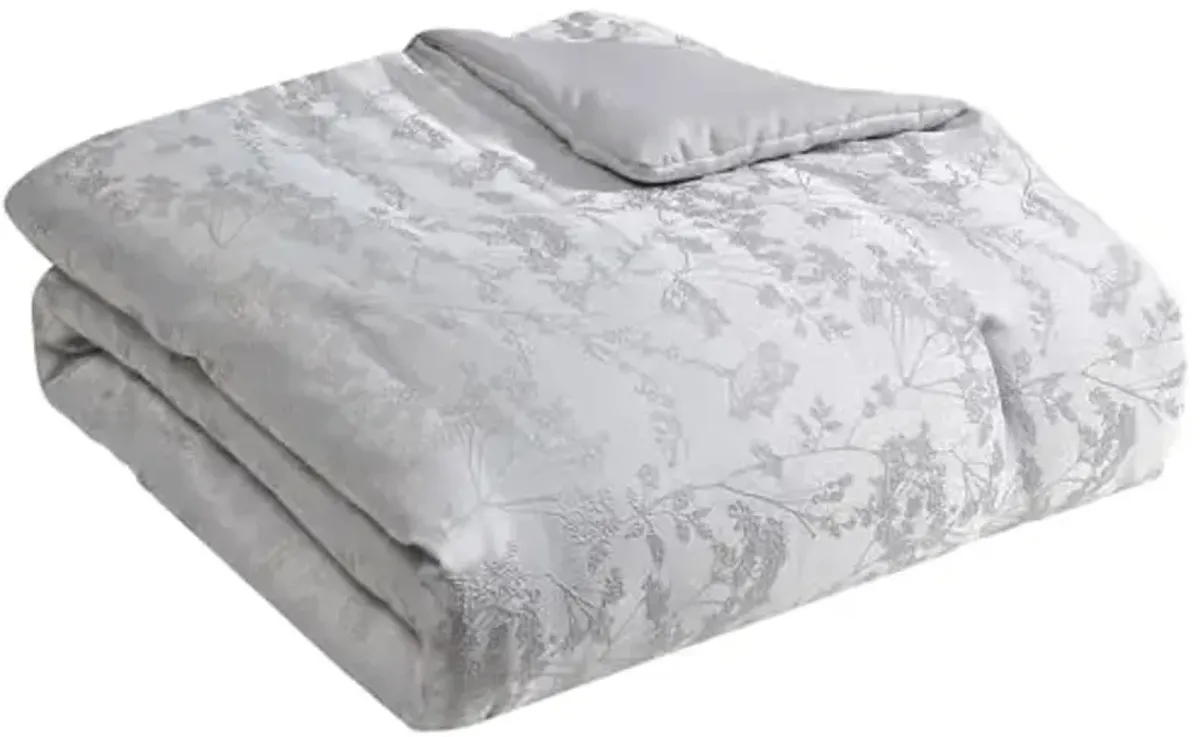 Tahari Home - Comforter Set, Jacquard 5-Piece Bedding with Matching Shams & Decorative Pillows, Ideal for All Seasons (Nikka Silver Grey, King)