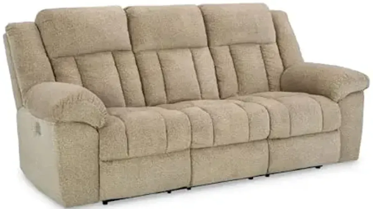 Signature Design by Ashley Tip-Off Classic Wall Hugger Power Reclining Sofa with Adjustable Headrest and USB Ports, Light Brown