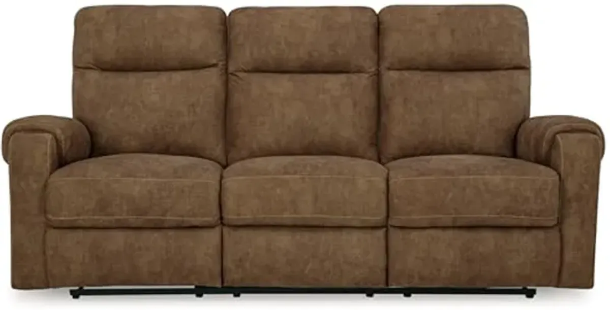 Signature Design by Ashley Edenwold Contemporary Faux Leather Manual Reclining Sofa, Dark Brown