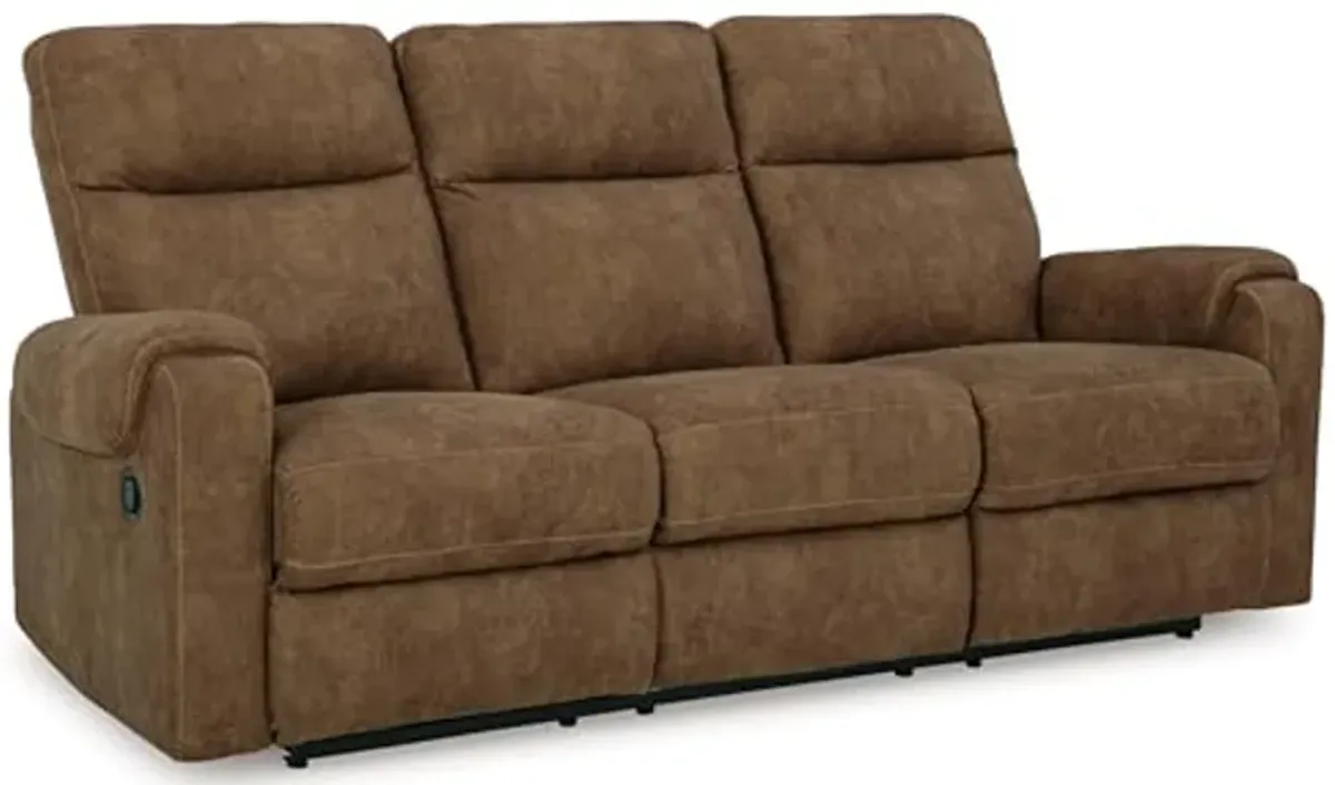 Signature Design by Ashley Edenwold Contemporary Faux Leather Manual Reclining Sofa, Dark Brown